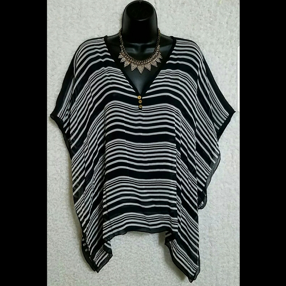 NWOT Talbots Silk Chiffon V Neck Poncho Sheer S/M - Picture 2 of 12